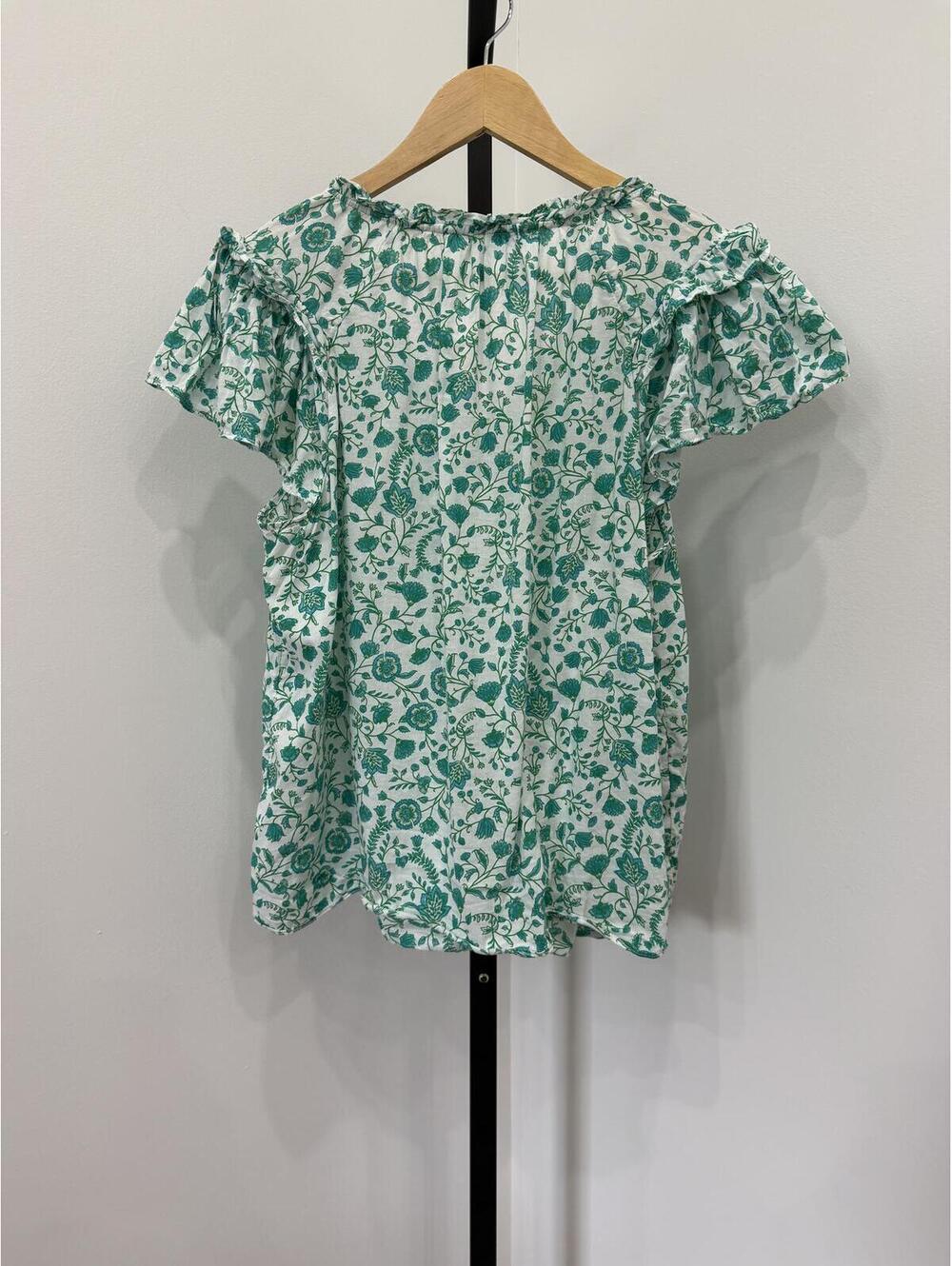 Draper James Medium Flutter Green and White Floral Short Sleeve Blouse - Picture 6 of 7